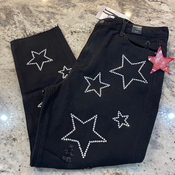 Star Rhinestone Party Straight Leg Jeans New - Picture 2 of 6